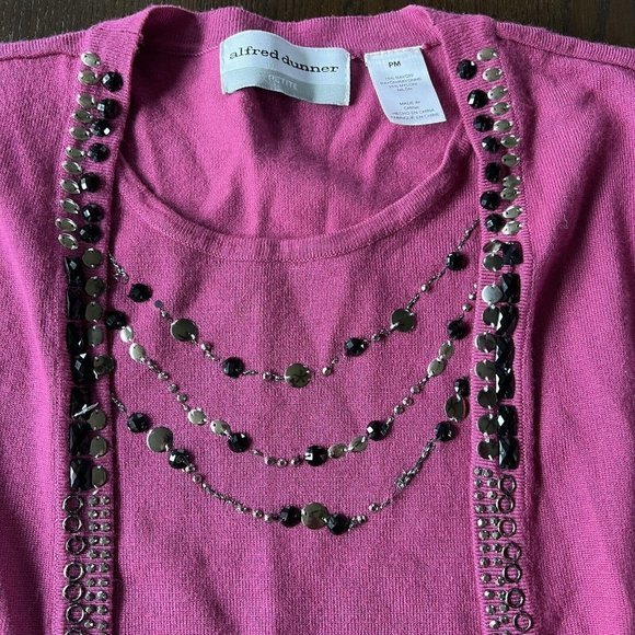 Alfred Dunner Petite Womens Size Petite Medium Faux Twinset Sweater Set Purple - Picture 2 of 7